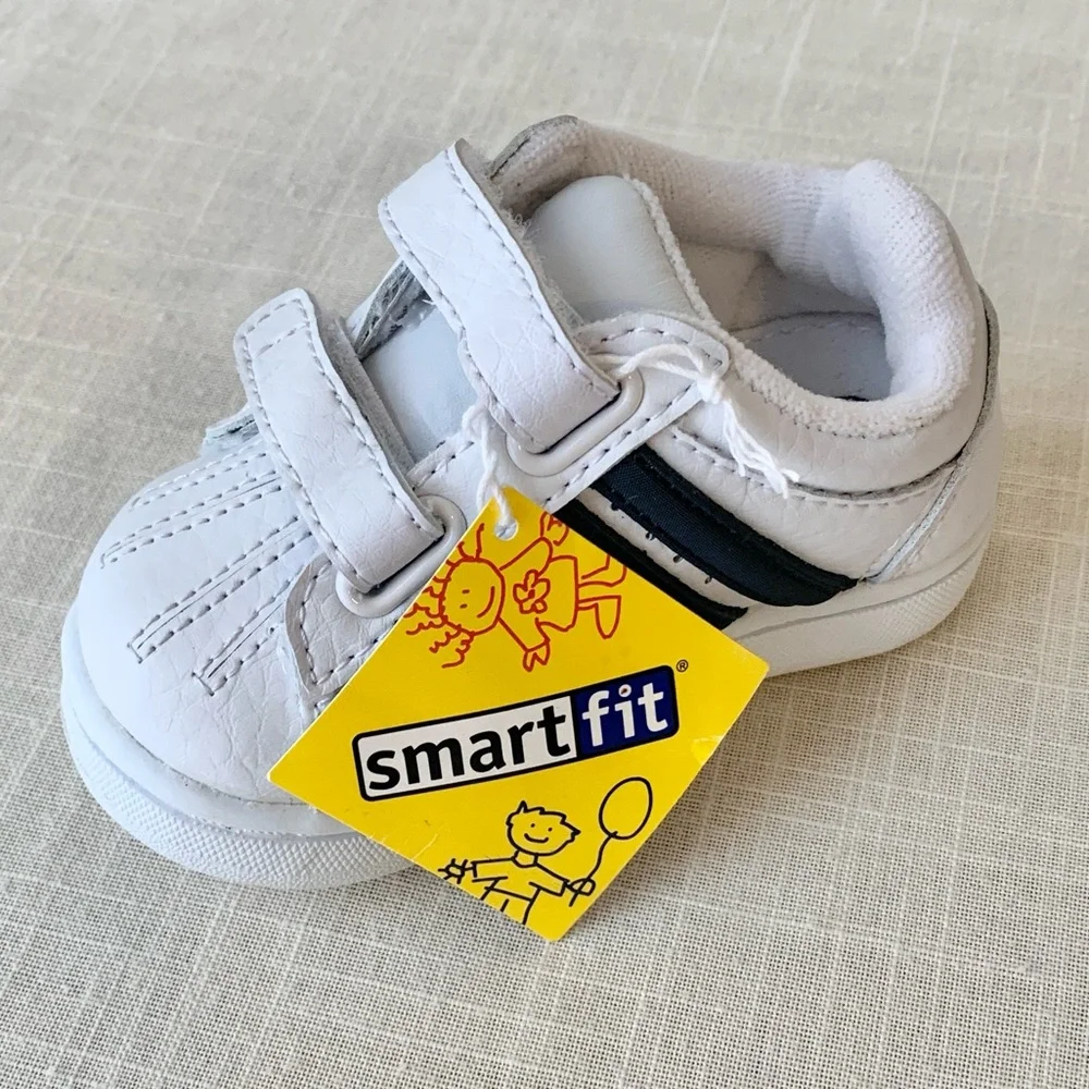2006 Smart Fit New With Tags Y2K Deadstock White Navy Stripe Baby Boys Shoes 5W